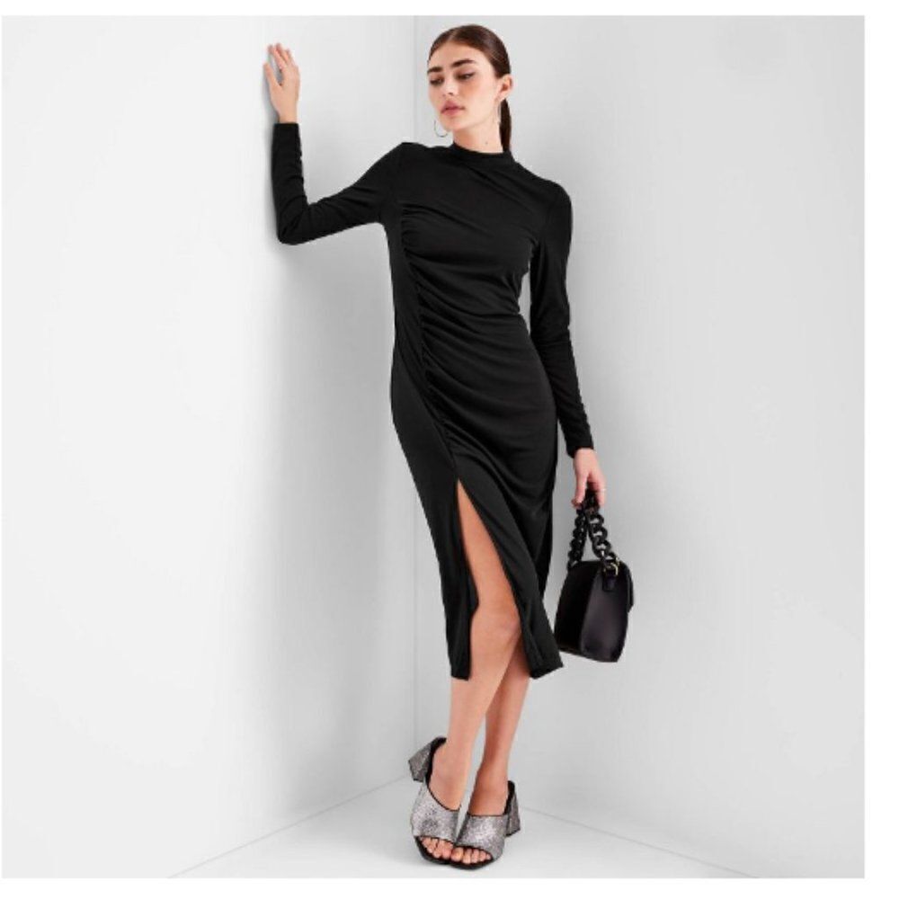 Future Collective Long Sleeve Ruched Slit Midi Dress size 4X